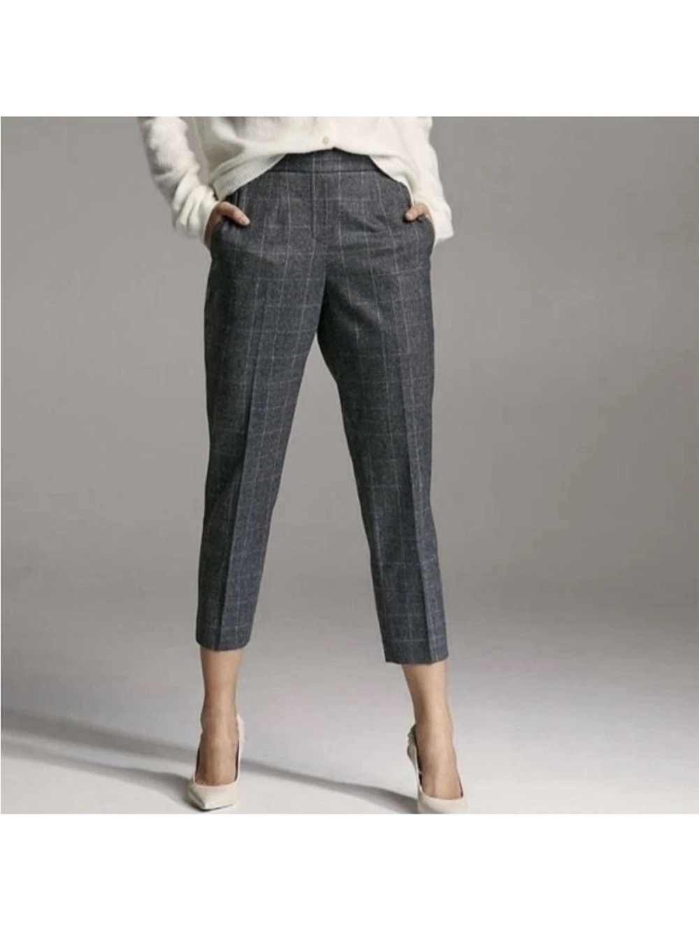 BABATON Aritzia Cohen Plaid Wool Cashmere Blend Pants Gray Size 0 Career Office